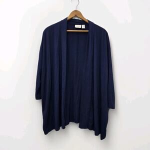 Chicos Size 1 Navy Blue Open Waterfall Front Cardigan 3/4 Sleeve Size Medium